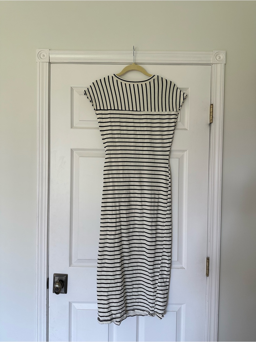 Striped Tie-Front Midi Dress in Cream and Black - Picture 3 of 9